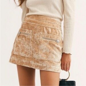 Free People Tan Velvet Mini Skirt